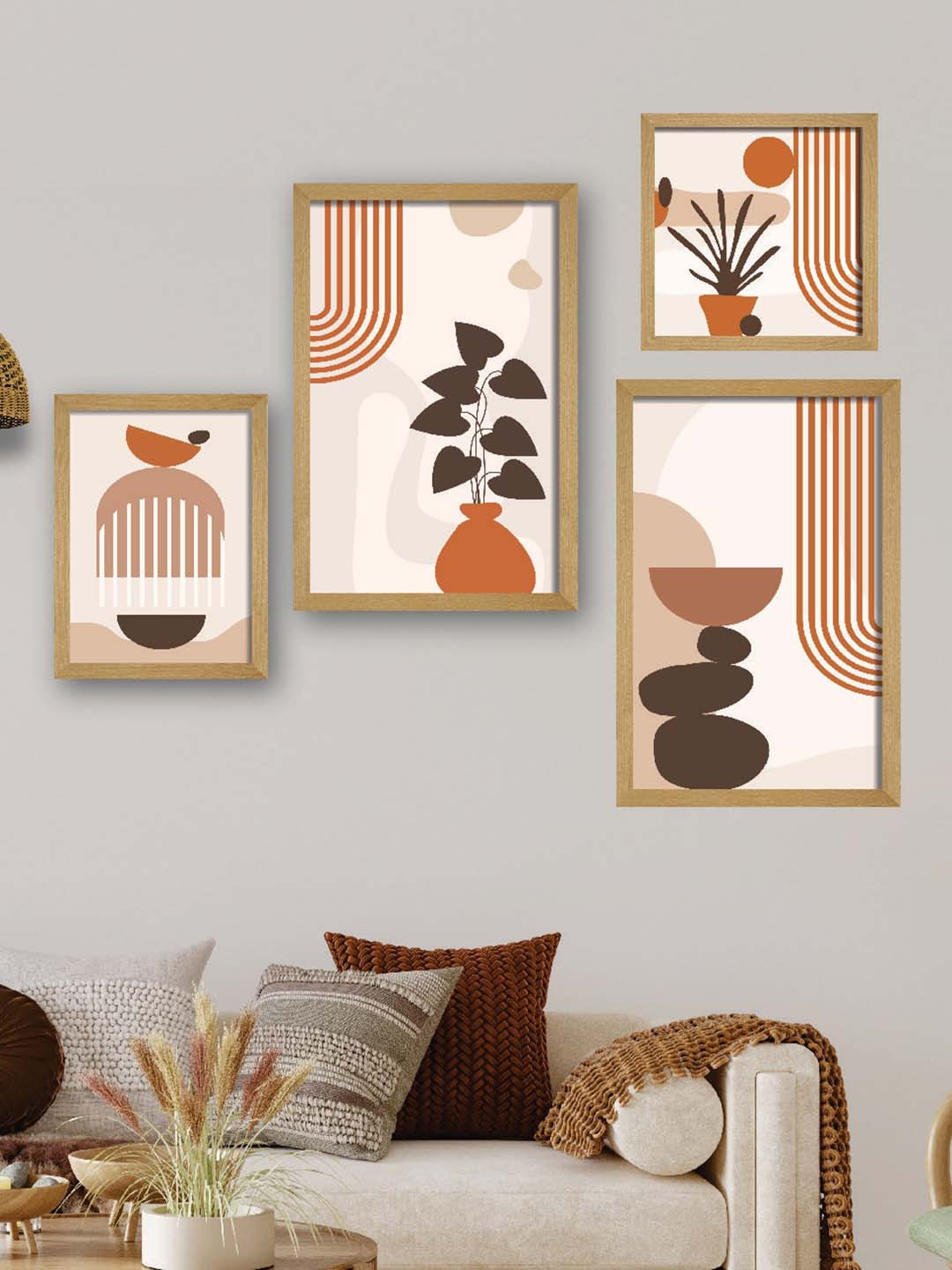 

SAF Beige & Brown 4 Pcs Modern Art Premium Painting Framed Wall Art