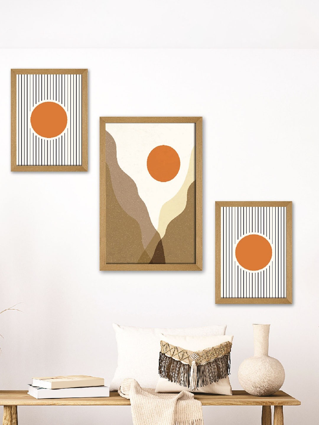 

SAF White & Brown 3 Pieces Modern Art Premium Painting Framed Wall Art