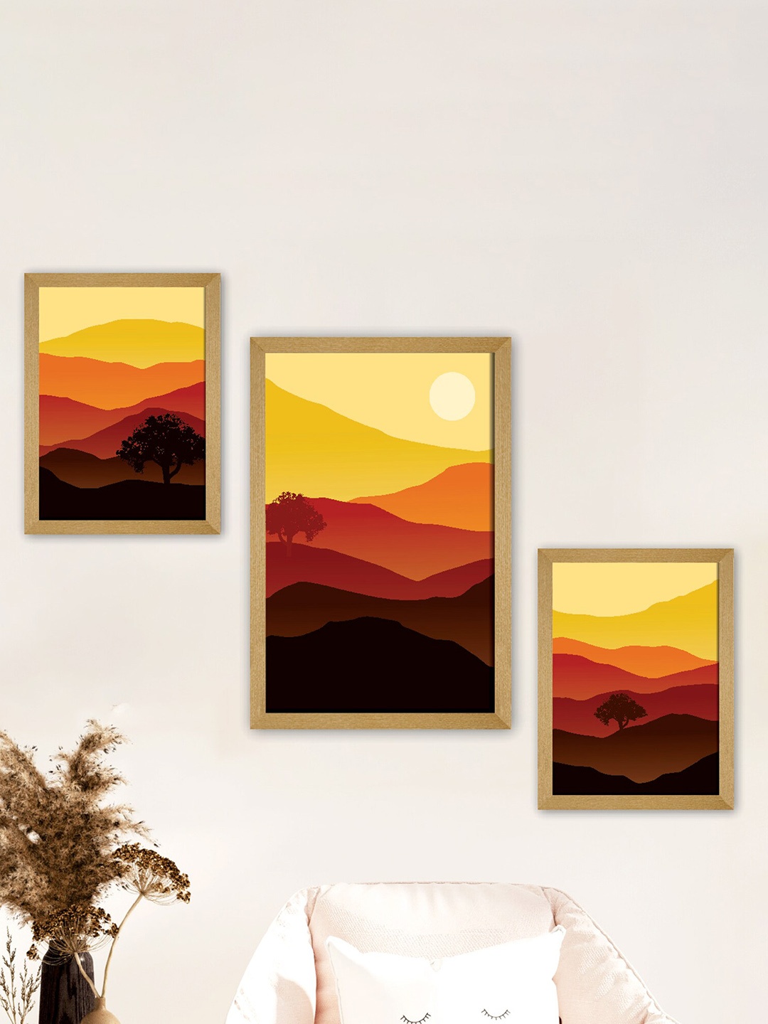 

SAF Brown & Mustard 3 Pieces Modern Art Premium Painting Framed Wall Art