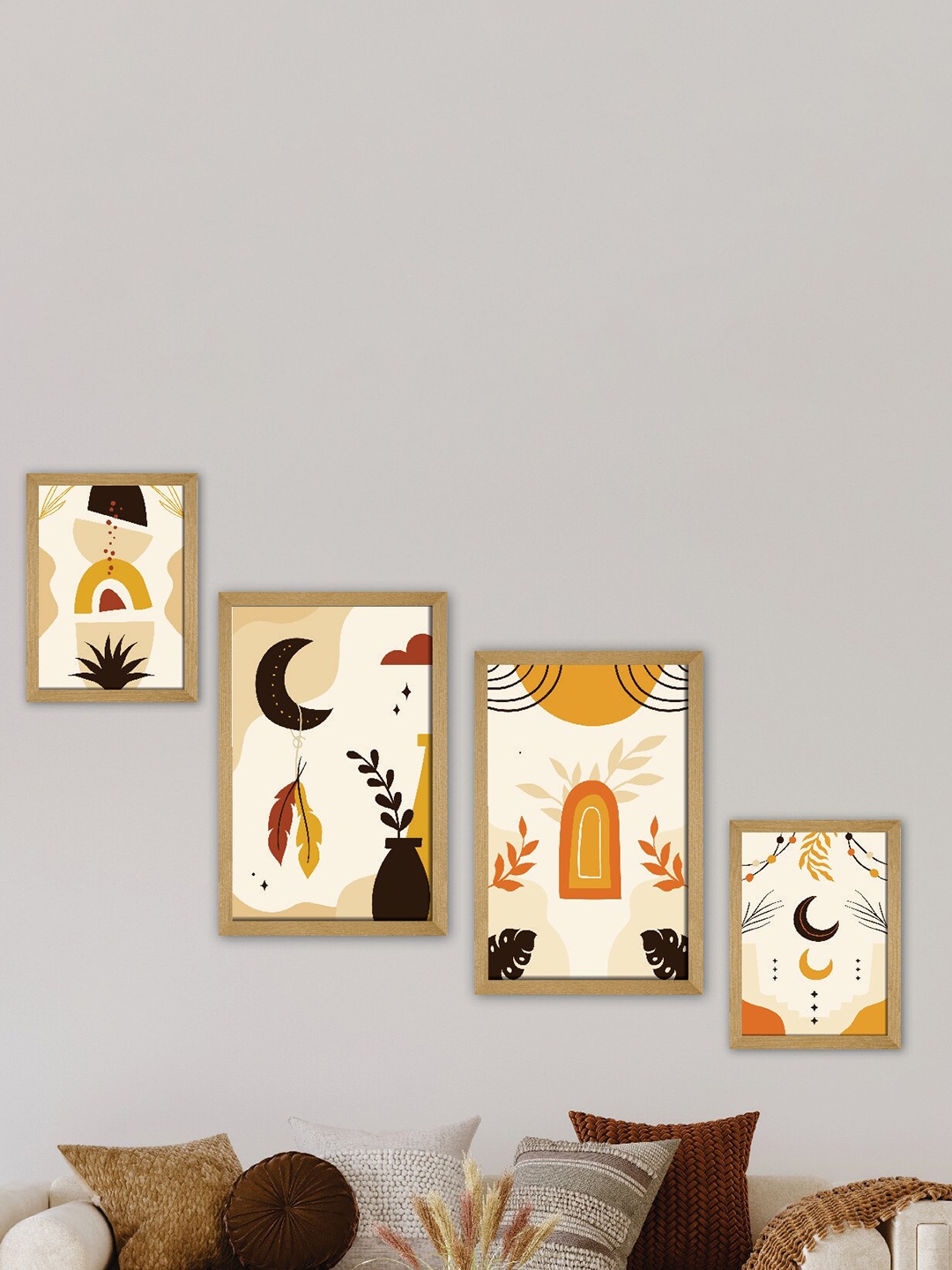 

SAF Beige & Brown 4 Pieces Painting Wall Arts