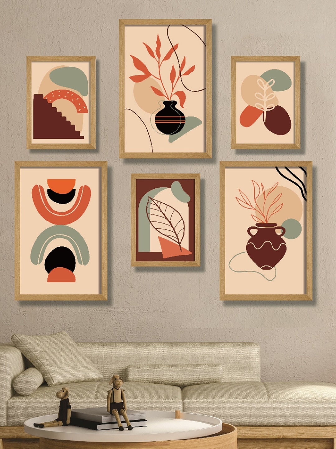 

SAF Brown 6 Pieces Printed Modern Wall Art, Multi