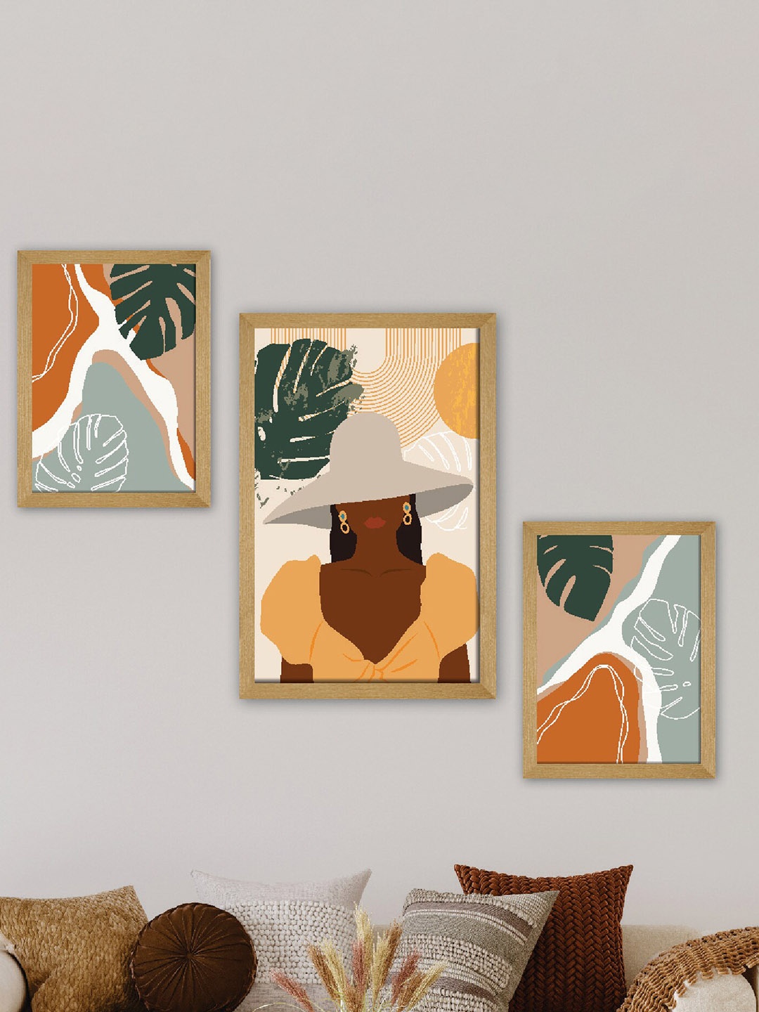 

SAF Yellow & Brown 3 Pieces Modern Art Premium Painting Framed Wall Art