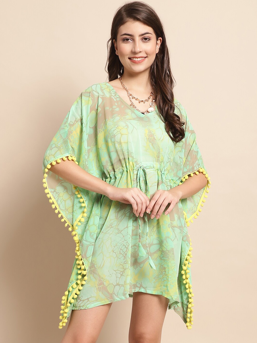 

Claura Abstract Printed Swimwear Cover up Top, Sea green