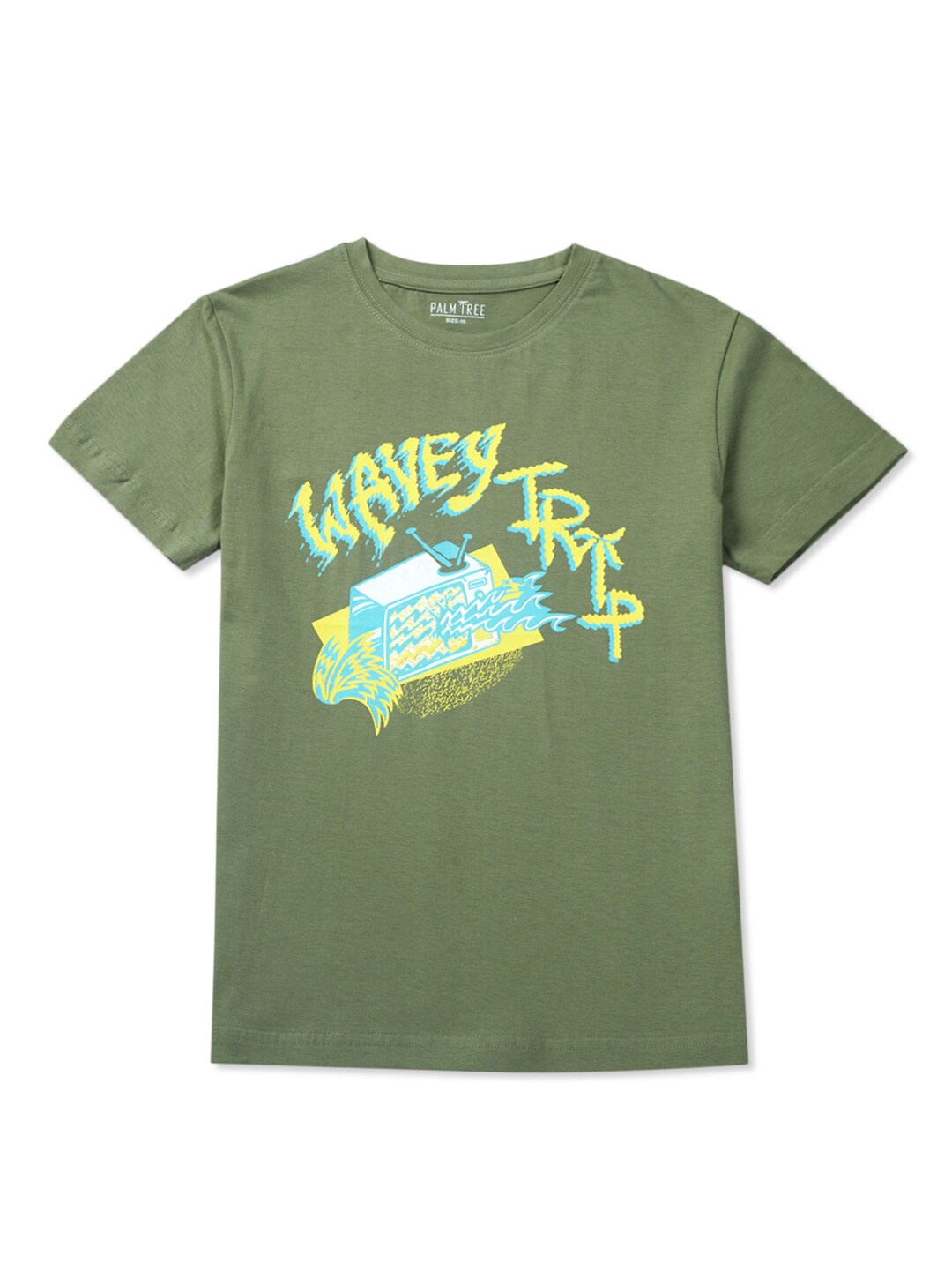 

Palm Tree Boys Typography Printed Cotton T-shirt, Green