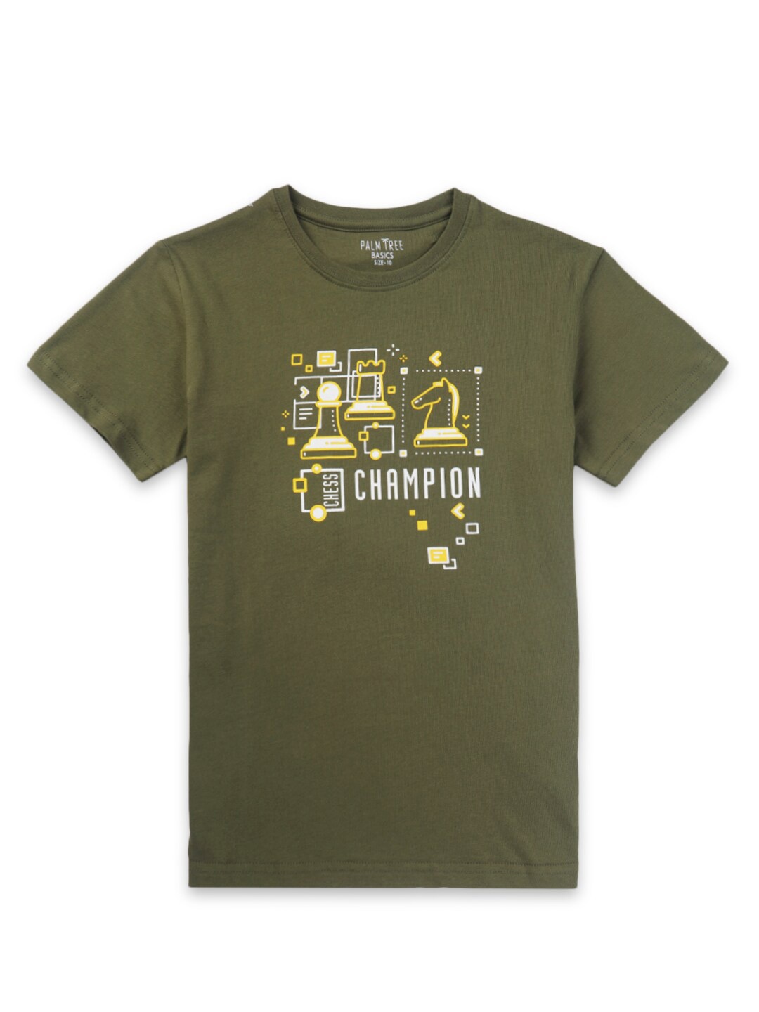 Palm Tree Boys Typography Printed Cotton T-shirt, Olive