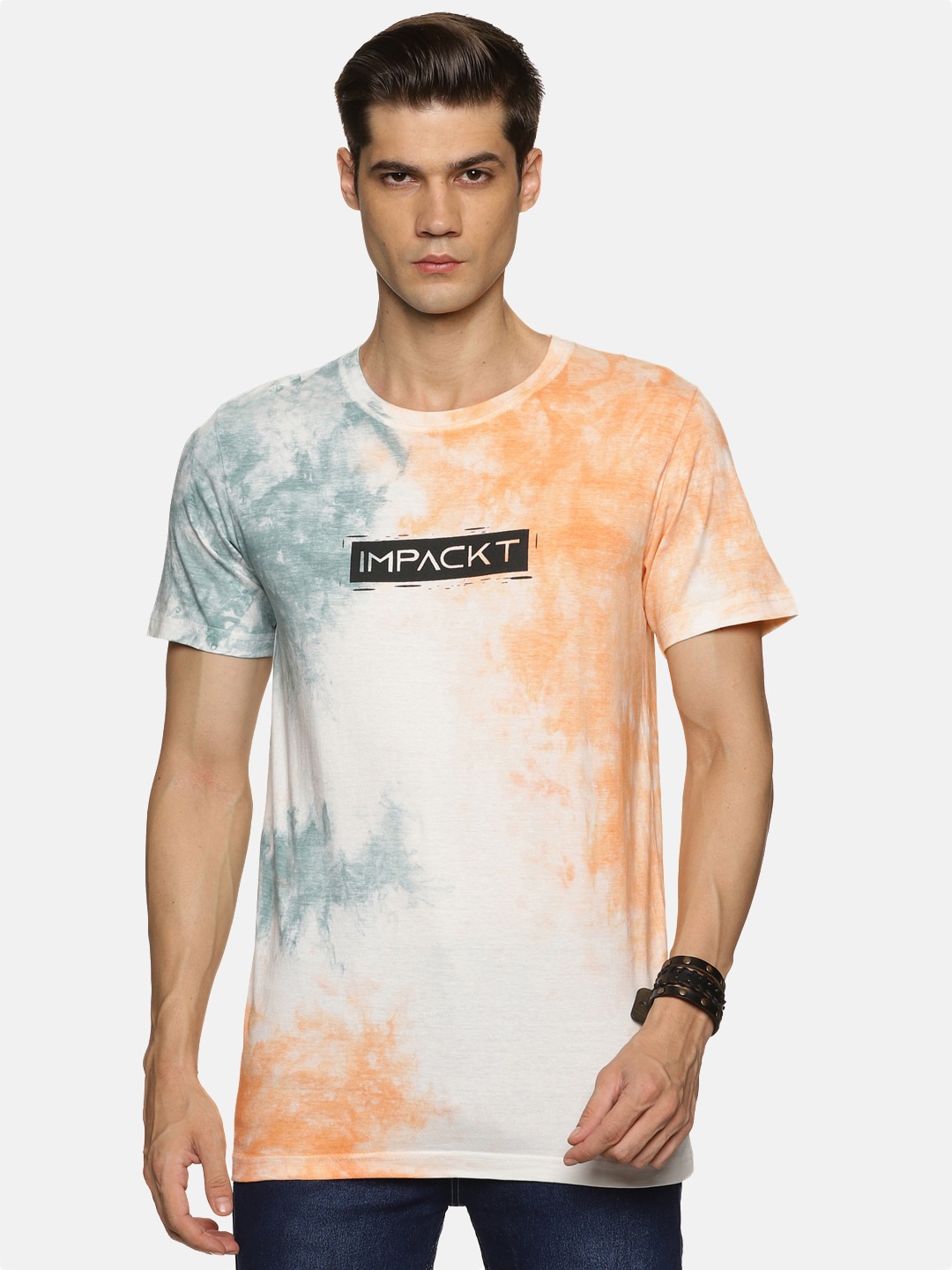 

IMPACKT Tie& Dye Dyed Slim Fit Pure Cotton T-shirt, White