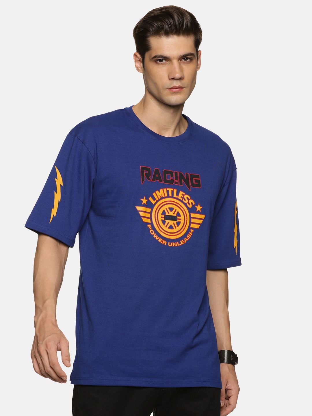 

IMPACKT Typography Printed Oversized Pure Cotton T-shirt, Blue