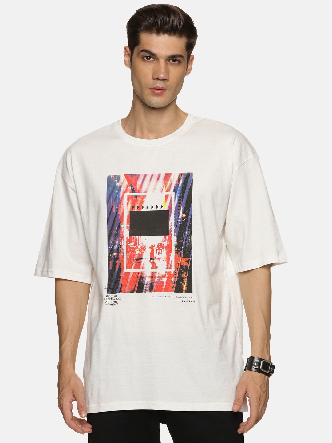 

IMPACKT Graphic Printed Oversized Pure Cotton T-shirt, White
