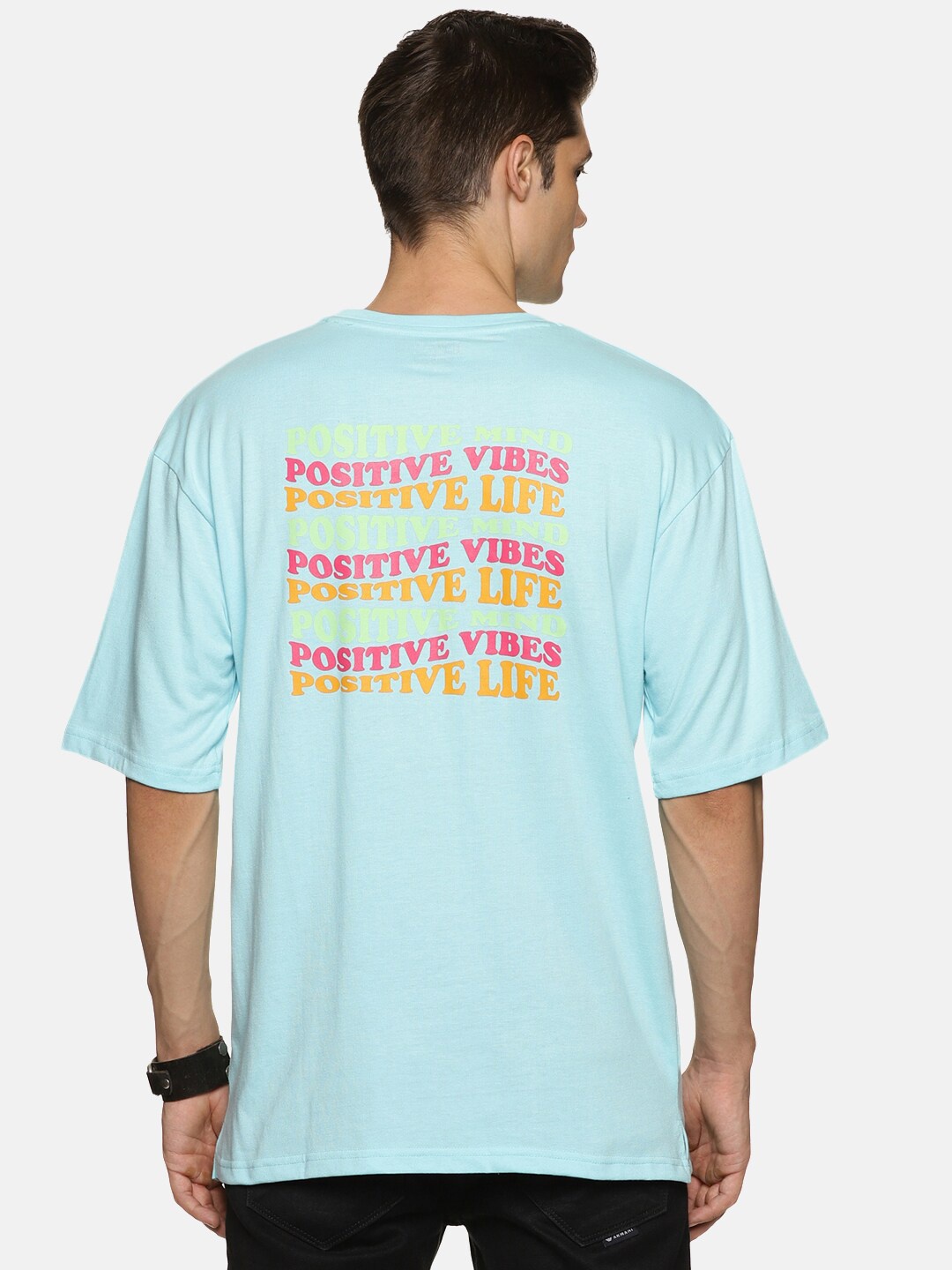 

IMPACKT Typography Printed Oversized Pure Cotton T-shirt, Turquoise blue