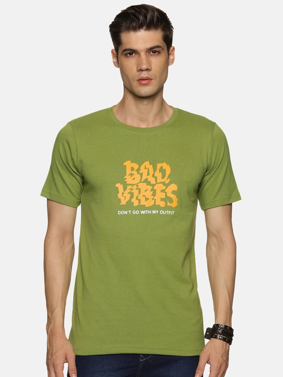 

IMPACKT Typography Printed Slim Fit Pure Cotton T-shirt, Green