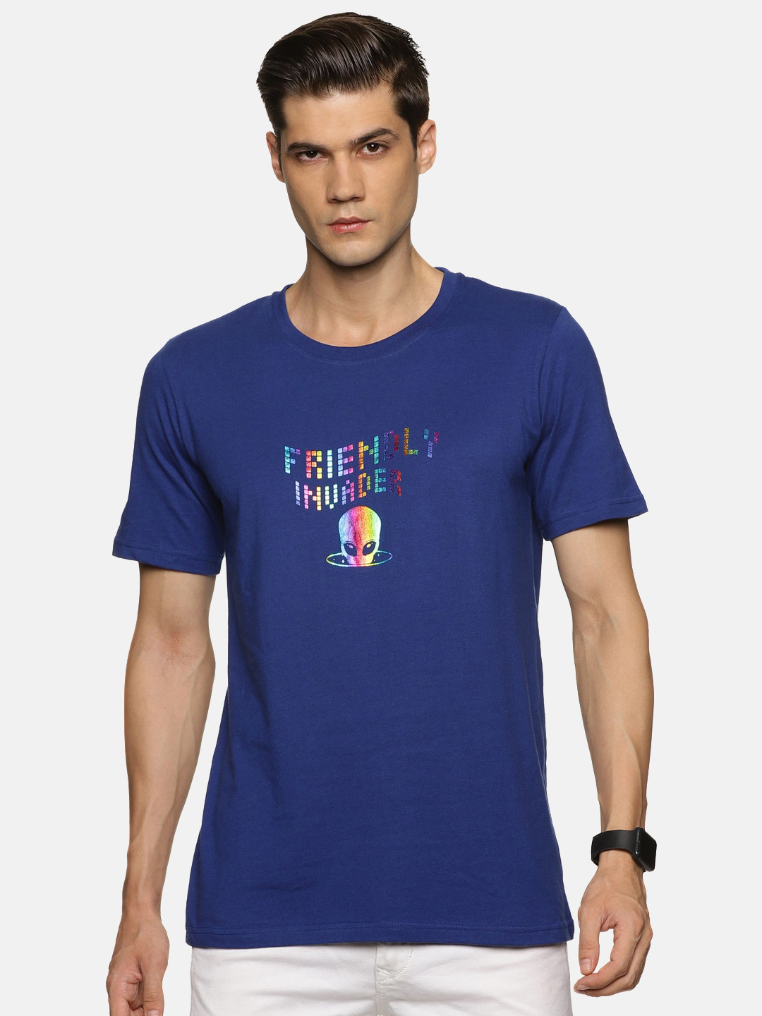 

IMPACKT Typography Printed Slim Fit Pure Cotton T-shirt, Blue