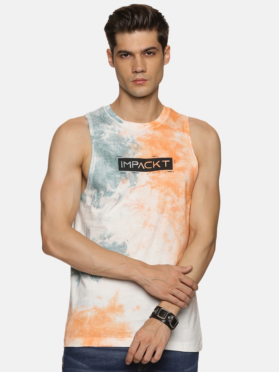 

IMPACKT Tie & Dye Dyed Slim Fit Pure Cotton T-shirt, White