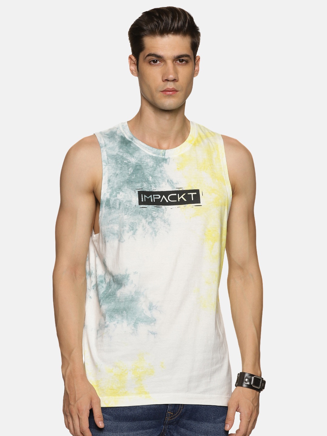 

IMPACKT Tie & Dye Dyed Slim Fit Pure Cotton T-shirt, White
