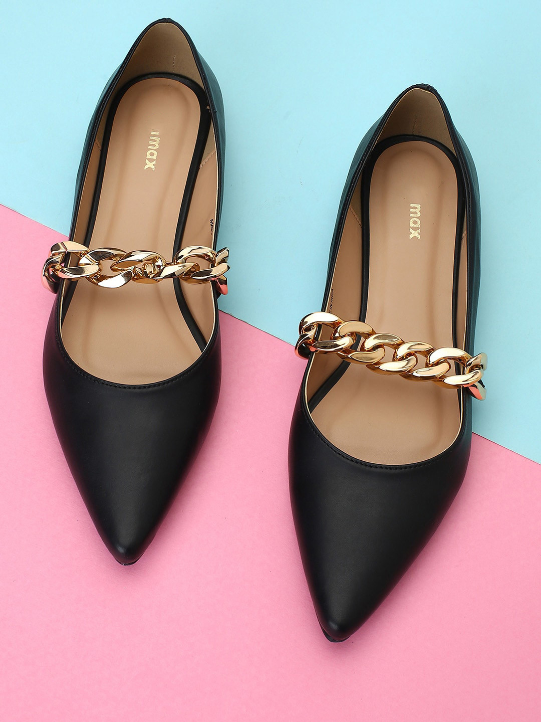 

max Embellished Pointed Toe Ballerinas, Black