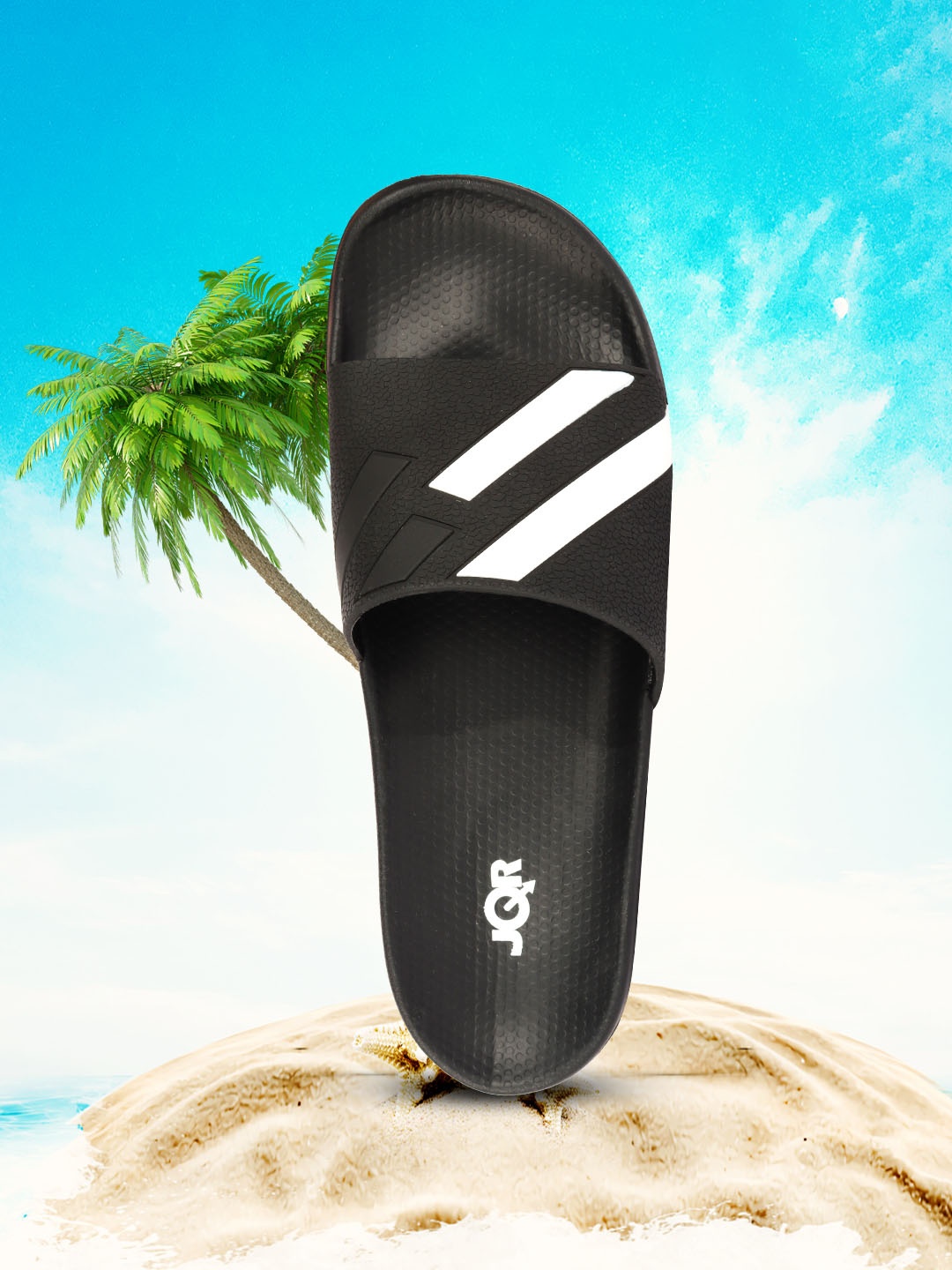 

JQR Men SPIKE Striped Sliders, Black