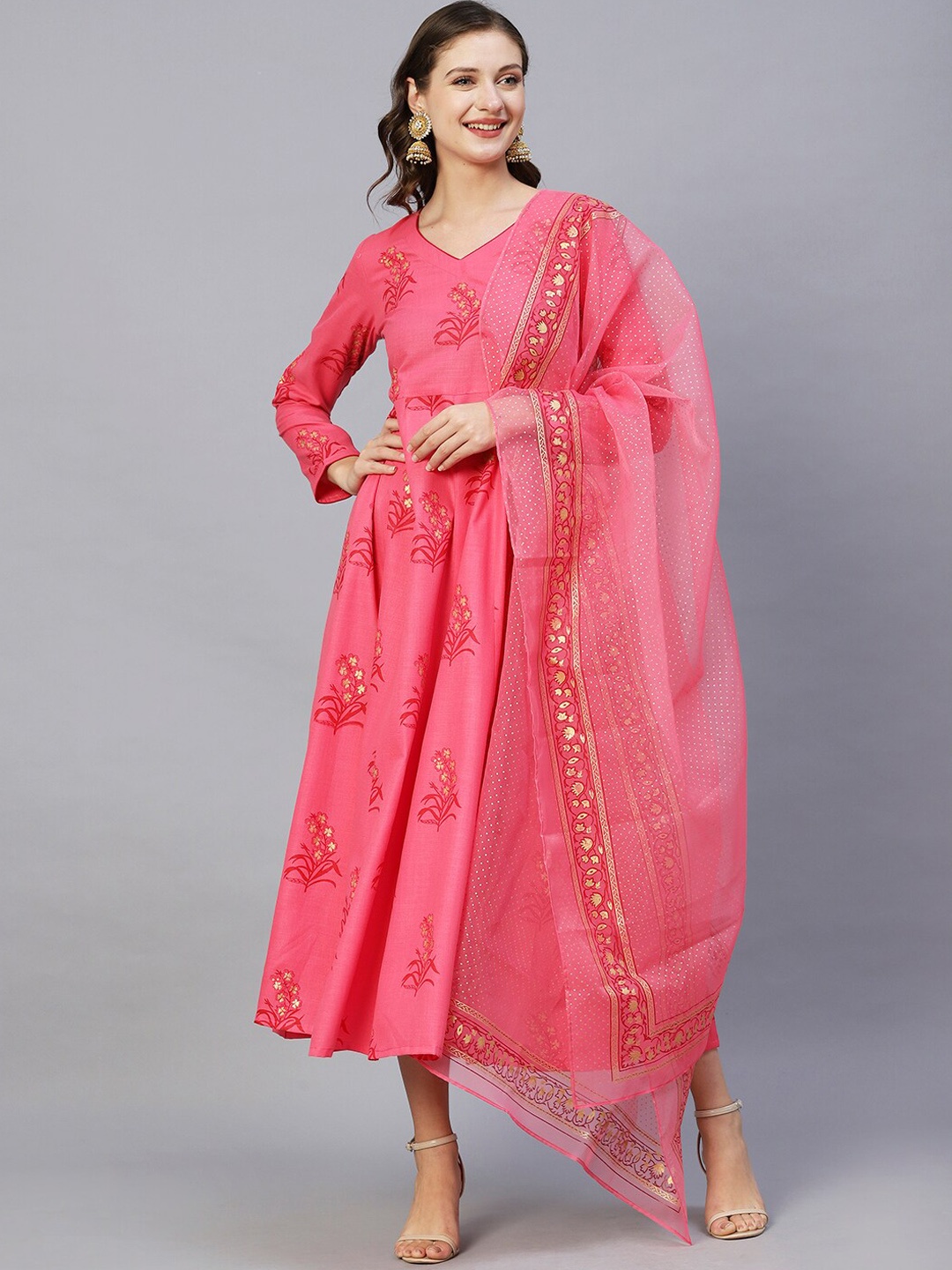 

KALINI Ethnic Motifs Printed Anarkali Kurta with Dupatta, Pink