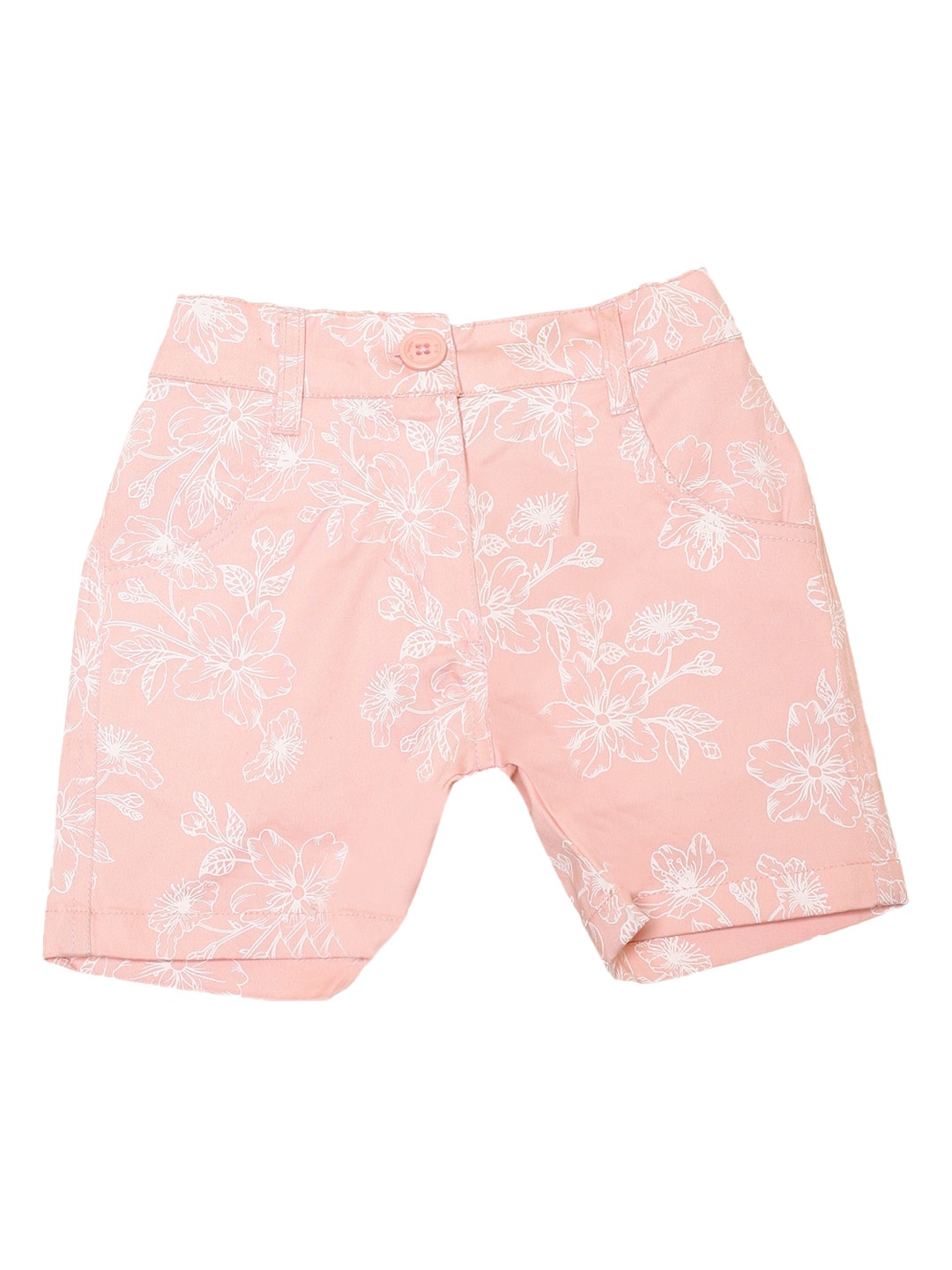 

612League Girls Floral Printed Cotton Shorts, Pink