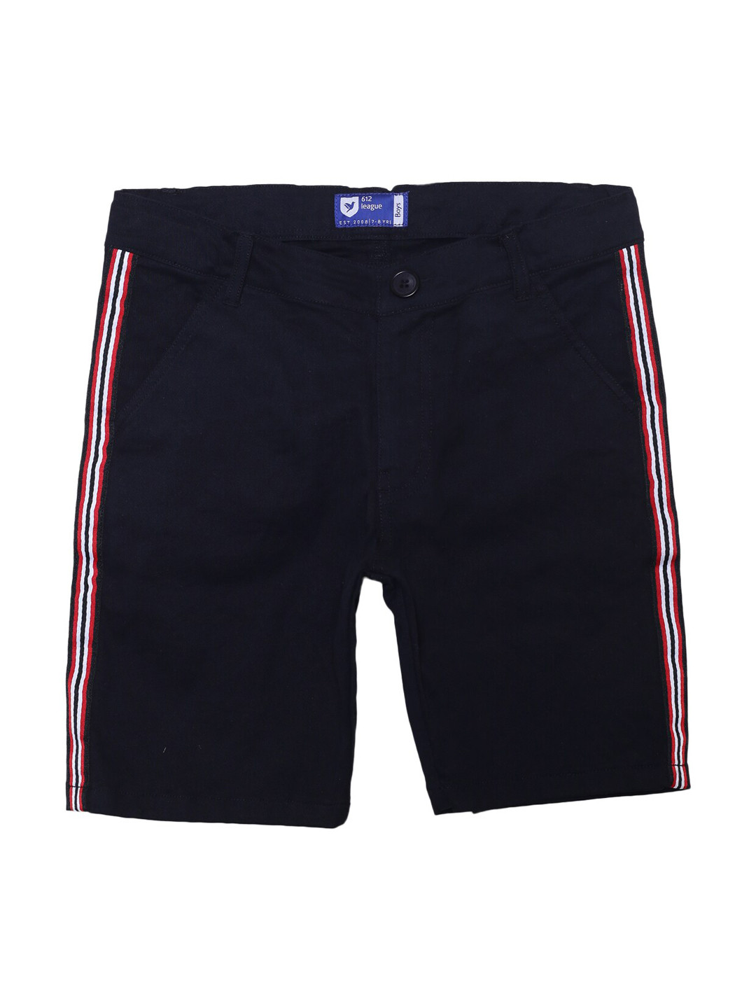 

612League Boys Slim Fit Mid-Rise Cotton Shorts, Black