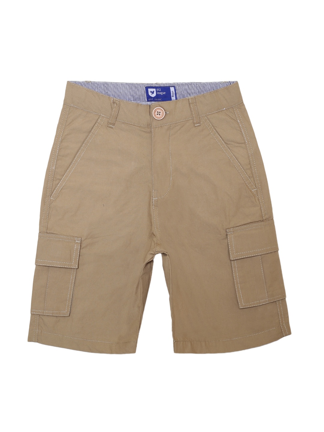

612League Boys Slim Fit Mid-Rise Cotton Cargo Shorts, Khaki