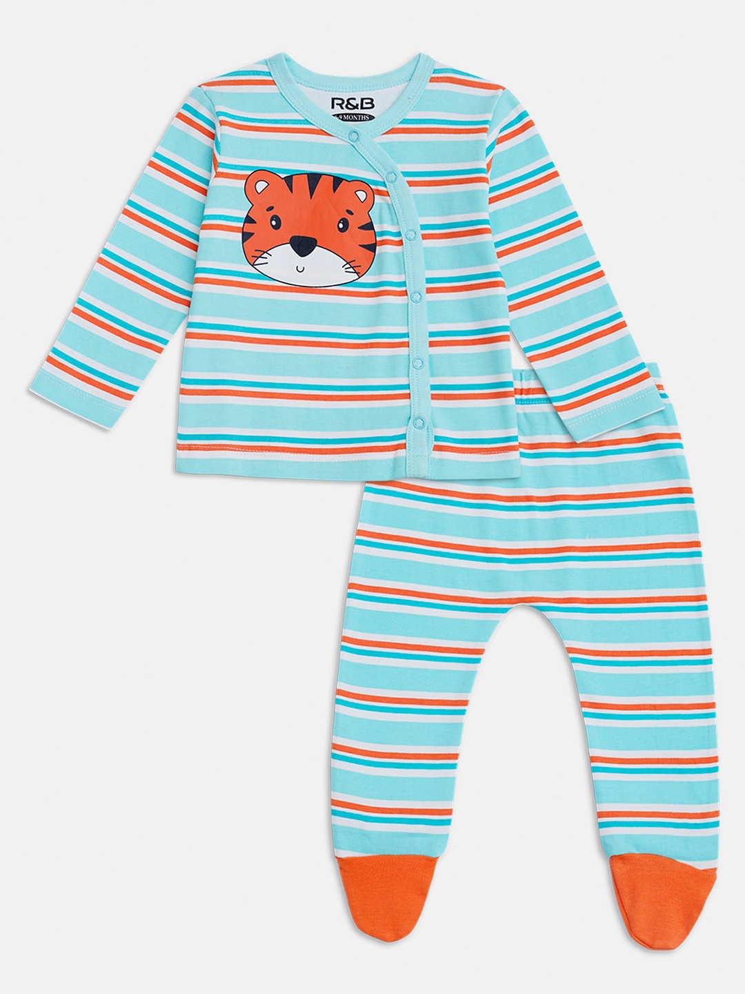 

R&B Boys Striped Pure Cotton Shirt With Trousers, Blue