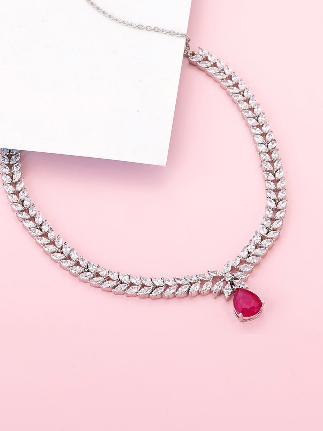 

GIVA Sterling Silver Rhodium-Plated Artificial Stones Necklace