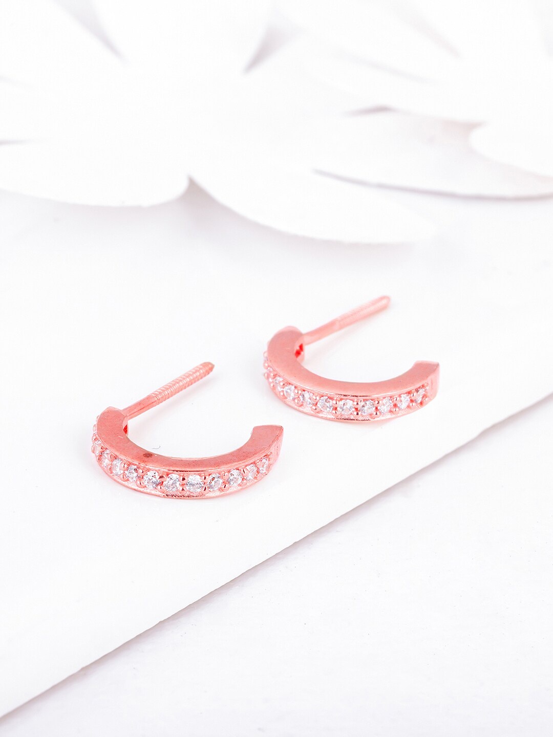 

GIVA Sterling Silver Rose Gold-Plated Zircon Contemporary Half Hoop Earrings