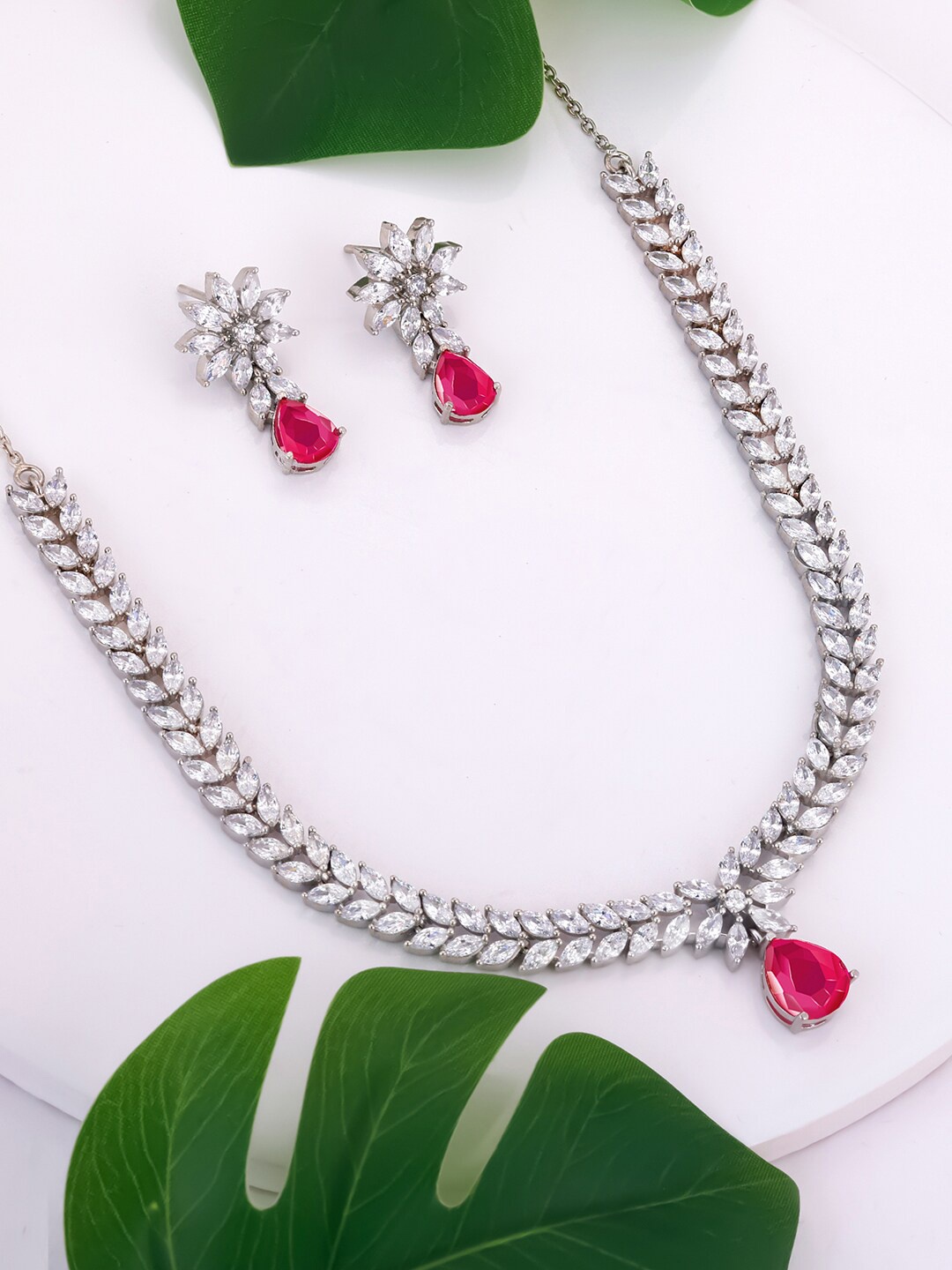 

GIVA 925 Sterling Rhodium-Plated CZ-Studded Jewellery Set, Silver