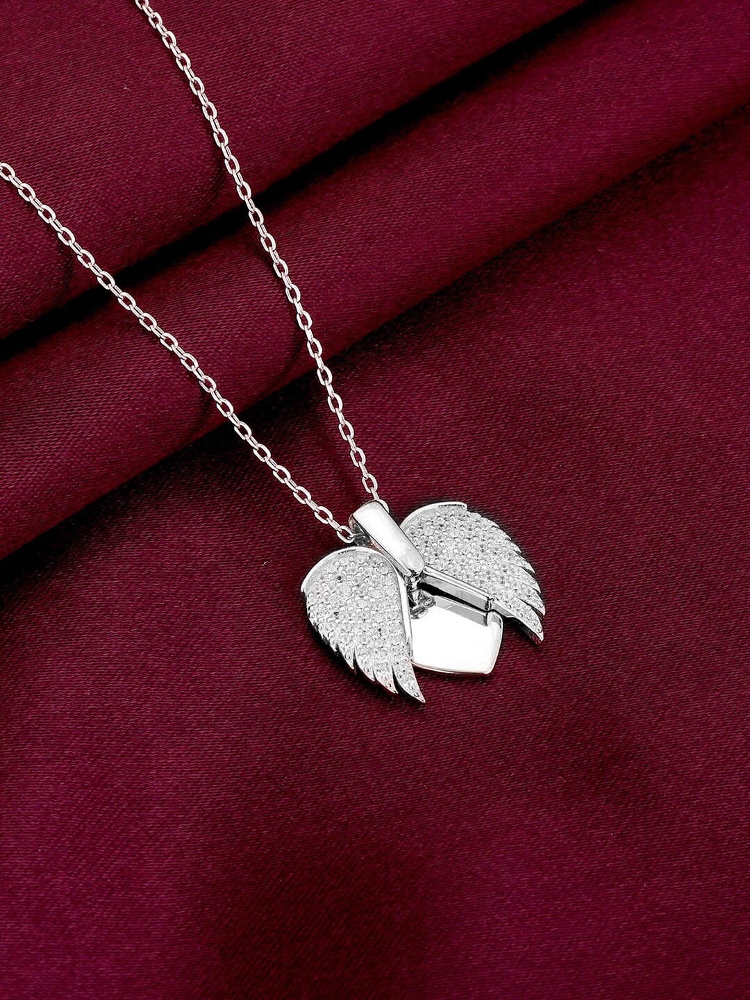 

GIVA Sterling Silver Rhodium-Plated Wings To Fly Heart Pendant With Link Chain