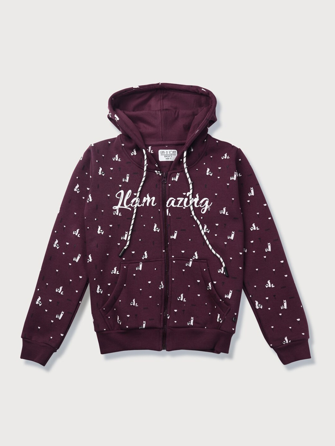 

Gini and Jony Girls Conversational Printed Hooded Sweatshirt, Purple