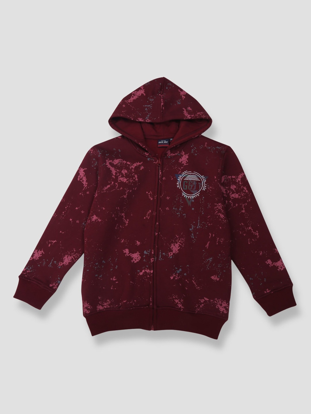 

Gini and Jony Boys Abstract Printed Fleece Bomber Jacket, Maroon