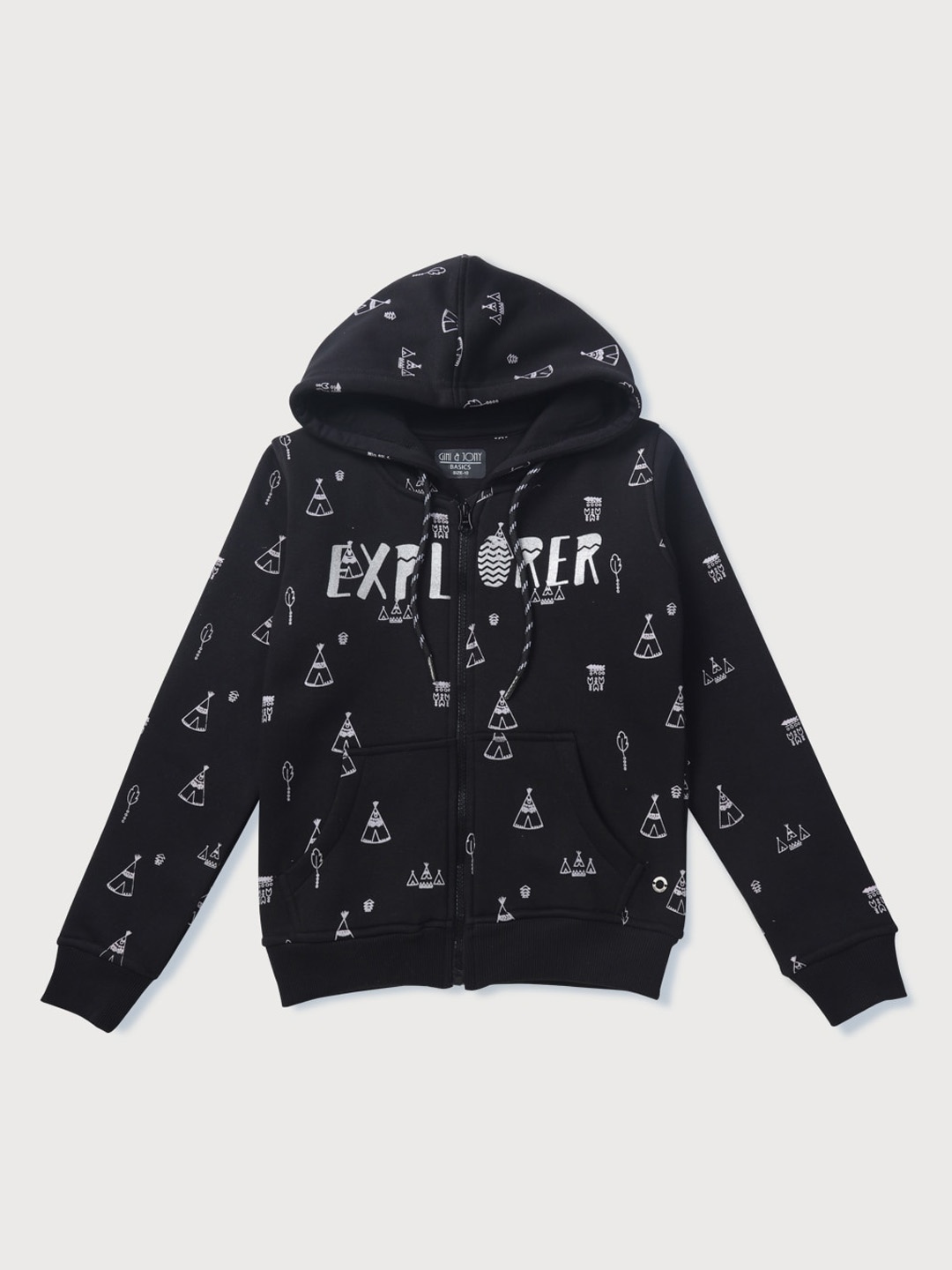 

Gini and Jony Girls Typography Printed Hooded Front-Open Sweatshirt, Black