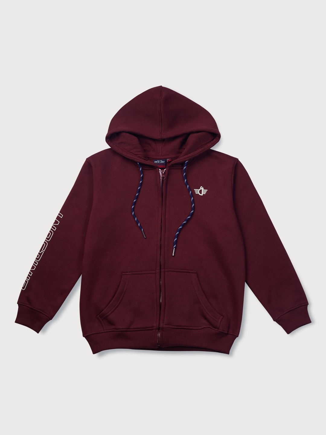 

Gini and Jony Boys Typography Printed Fleece Bomber Jacket, Maroon