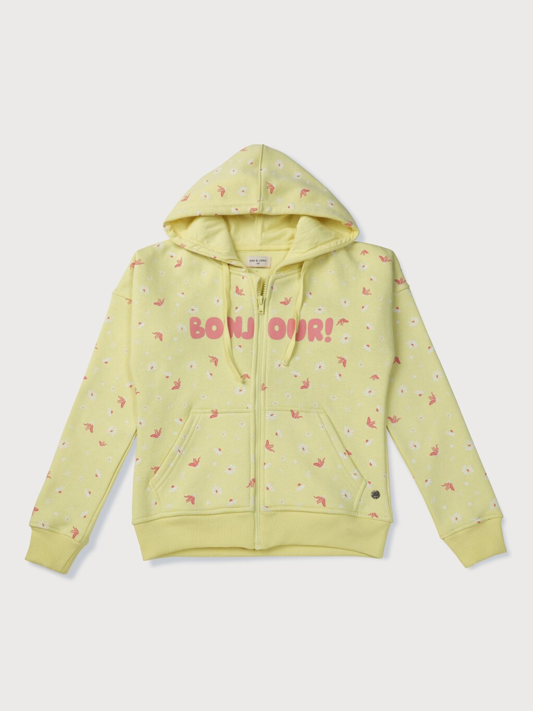 

Gini and Jony Girls Printed Hooded Front-Open Sweatshirt, Yellow