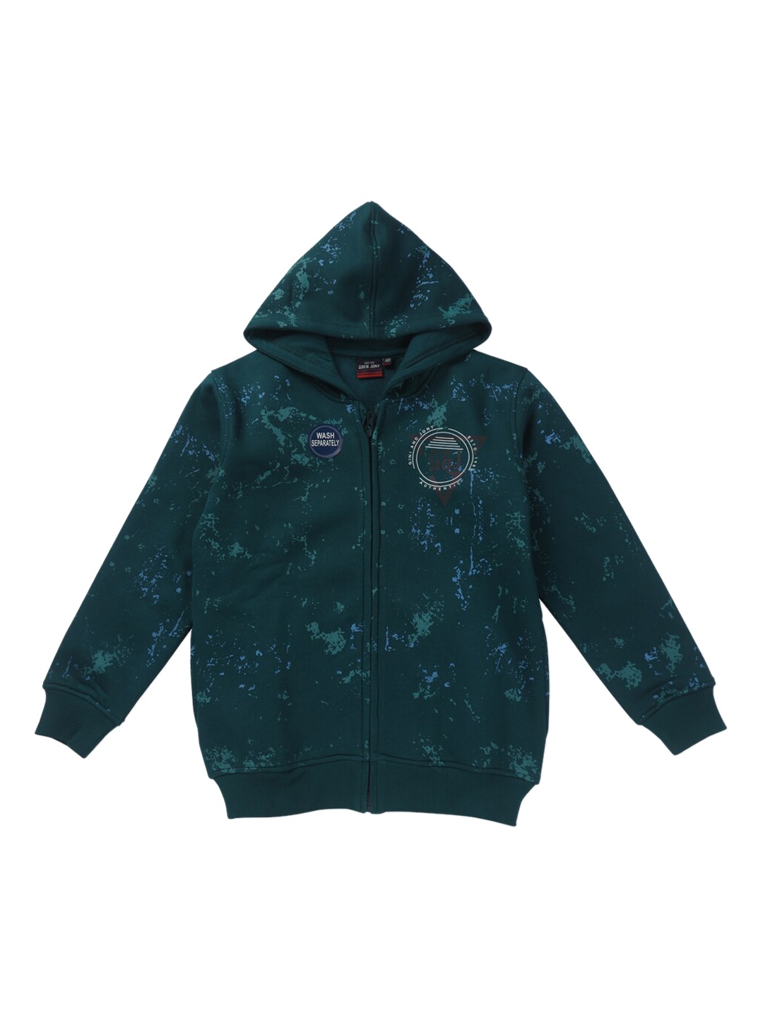 

Gini and Jony Boys Abstract Printed Hooded Fleece Bomber Jacket, Green