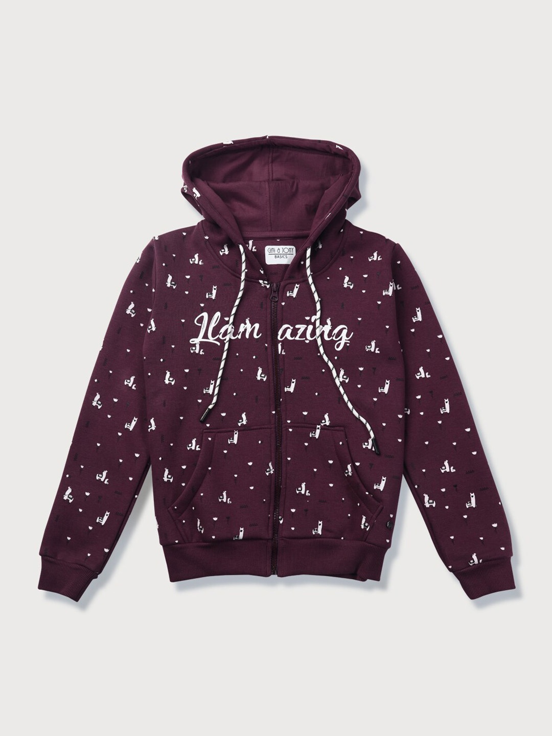 

Gini and Jony Girls Typography Printed Hooded Front-Open Sweatshirt, Purple