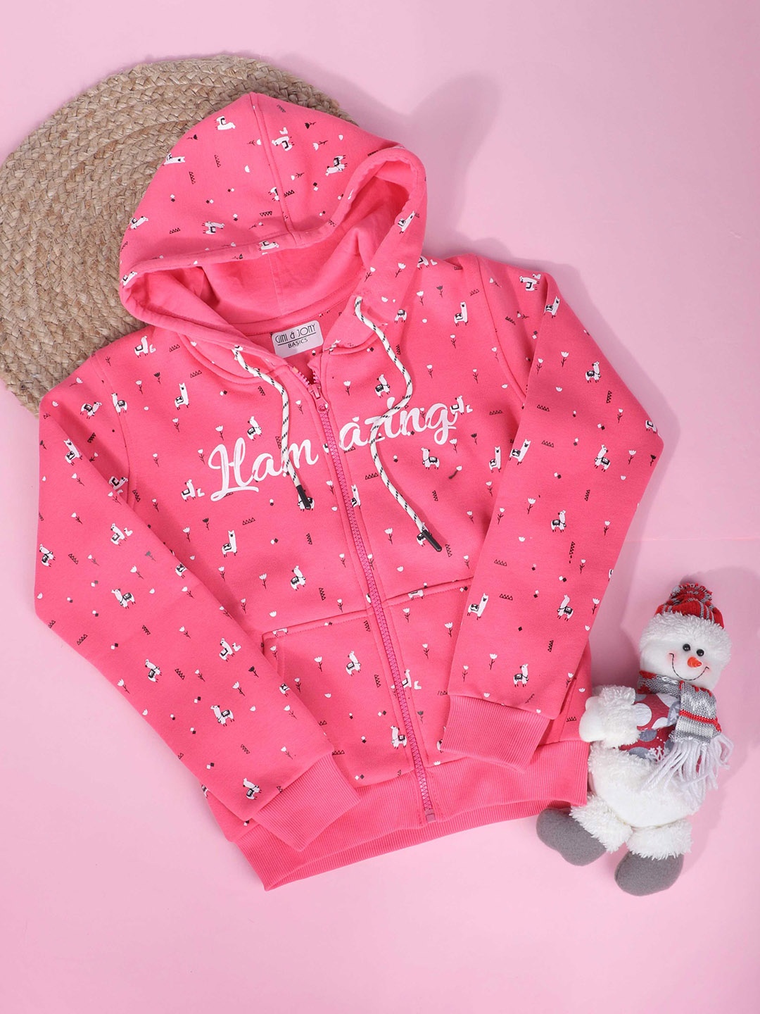 

Gini and Jony Girls Conversational Printed Fleece Bomber Jacket, Pink