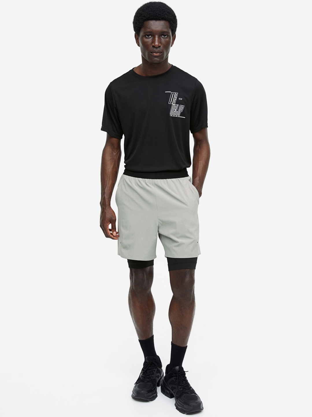 

H&M Men DryMove Double-Layered Sports Shorts, Grey