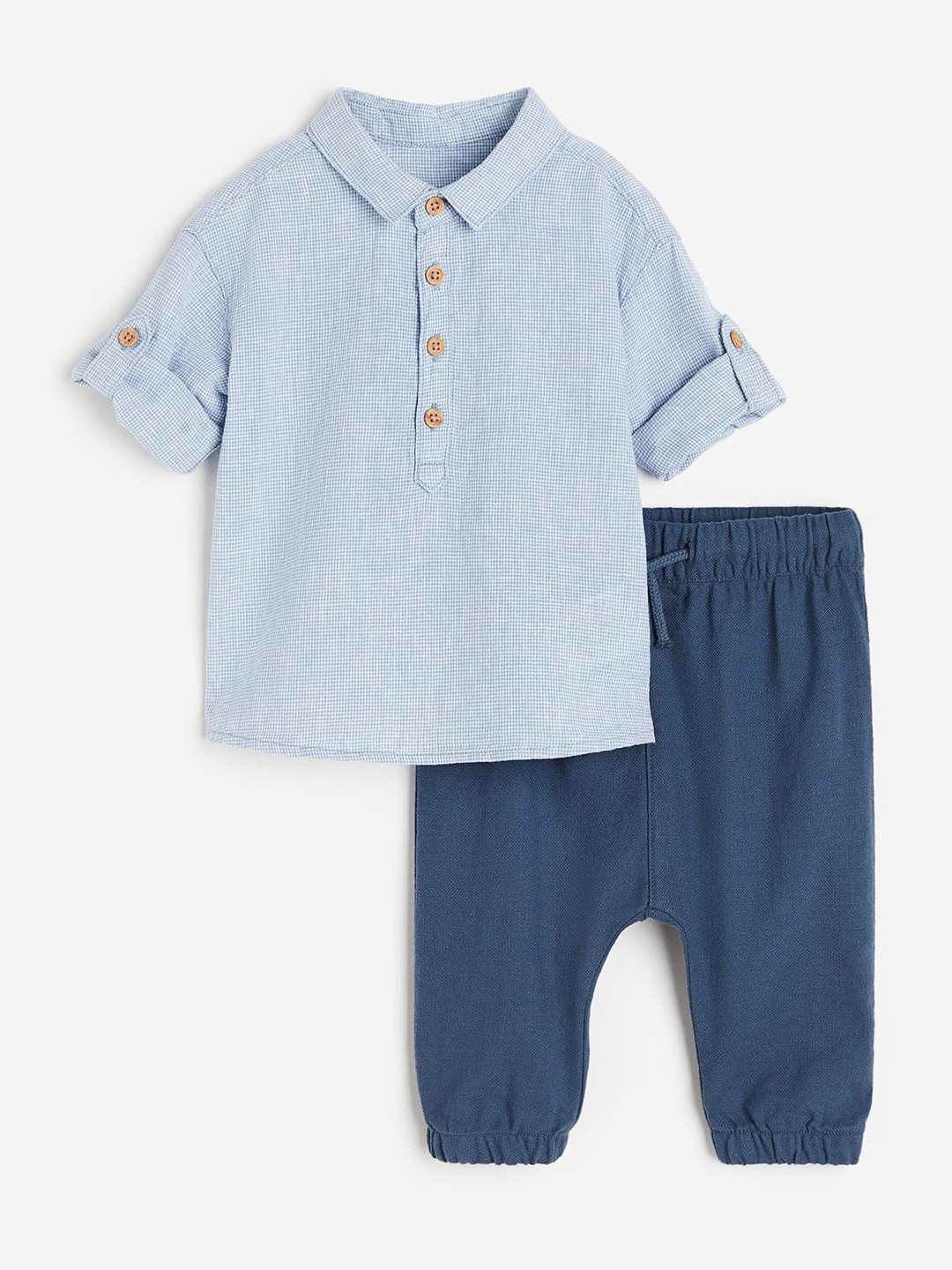 

H&M Boys 2-Piece Cotton Linen Shirt And Joggers Set, Blue