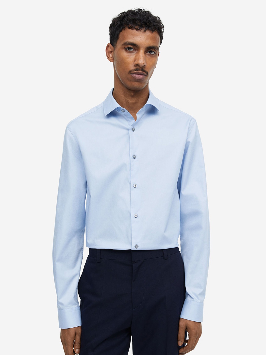 

H&M Men Slim Fit Premium Cotton Shirt, Blue