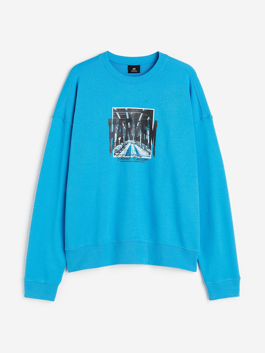 

H&M Pure Cotton Relaxed Fit Printed Sweatshirt, Blue