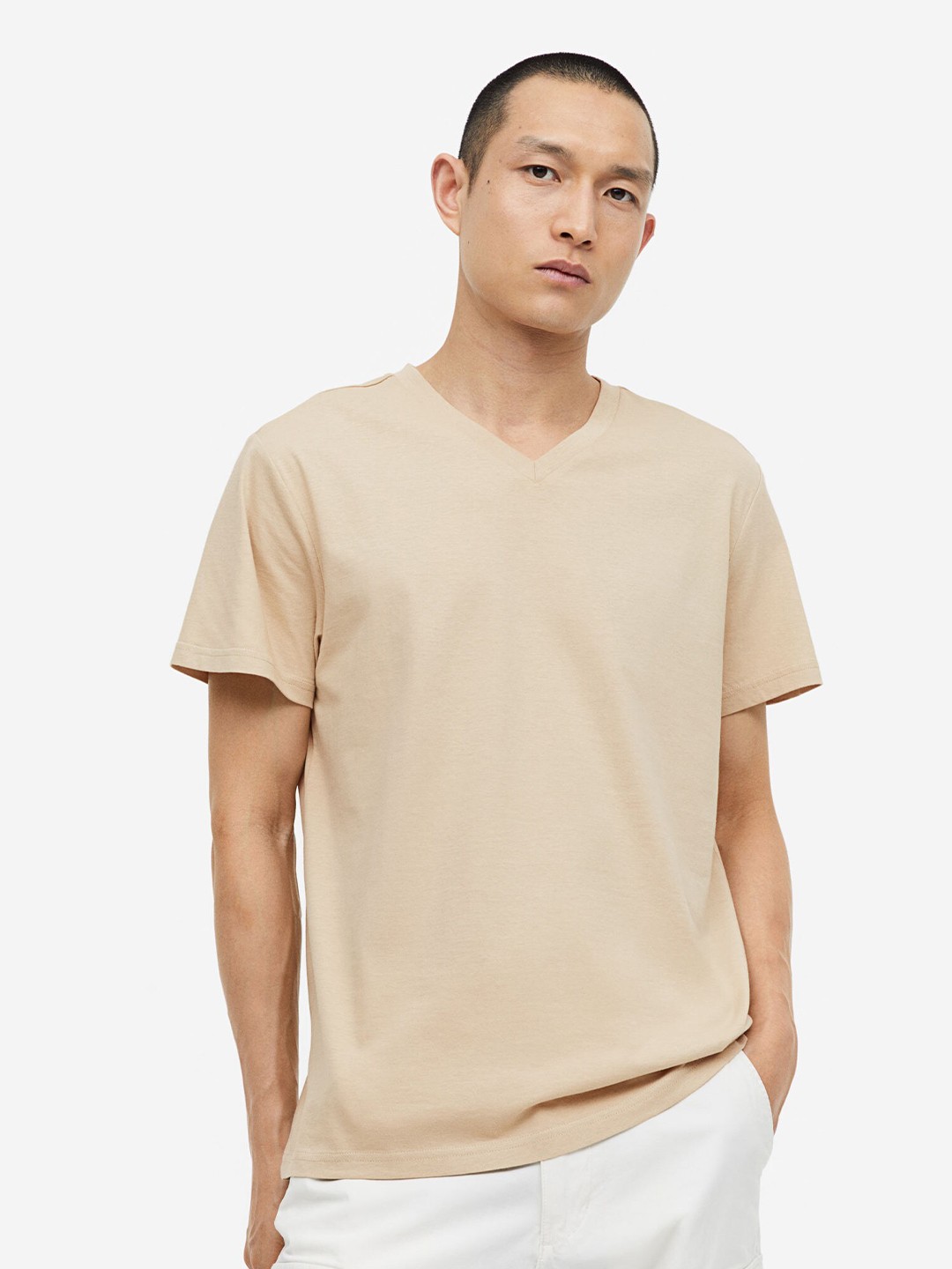 

H&M Men Regular Fit V-Neck T-shirt, Beige