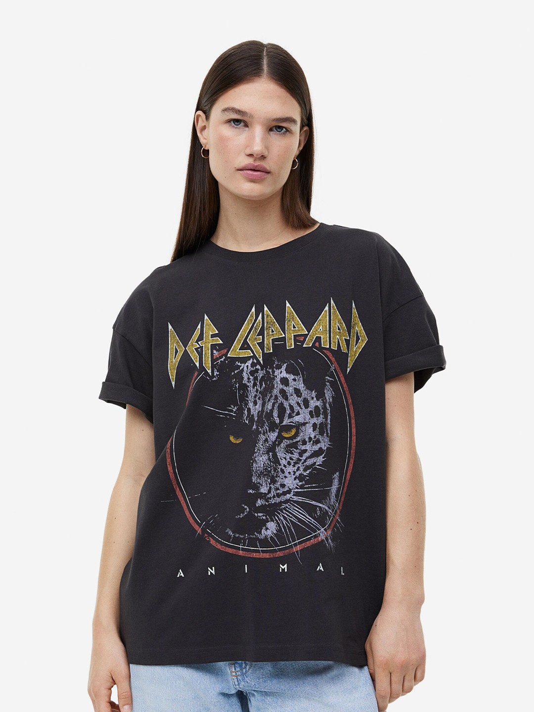 

H&M Women Oversized Printed T-shirt, Grey