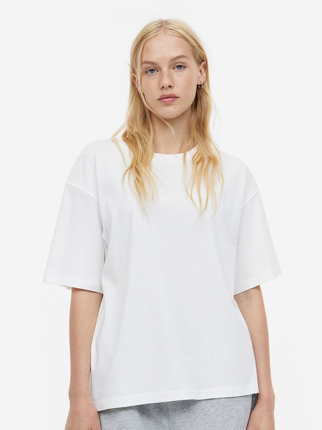 

H&M Women Pure Cotton Boxy T-shirt, White