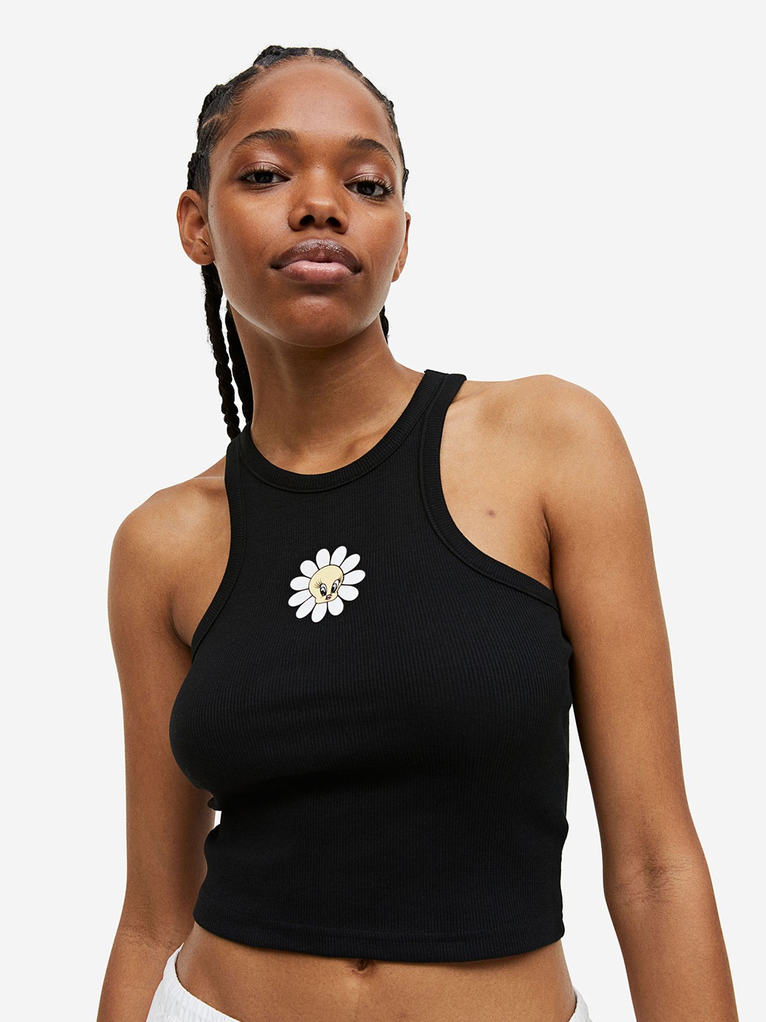 

H&M Printed Vest Crop Top, Black