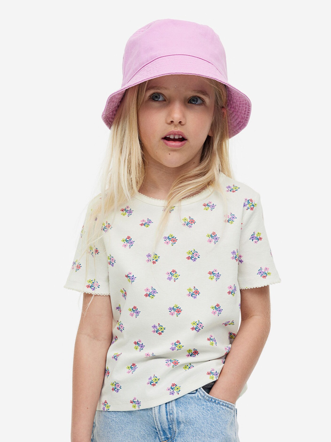 

H&M Girls Picot-Trimmed Ribbed Top, White