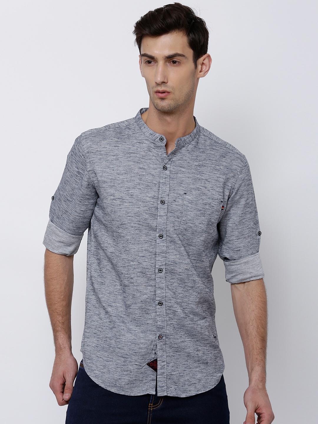 

LOCOMOTIVE Men Grey Slim Fit Solid Casual Shirt