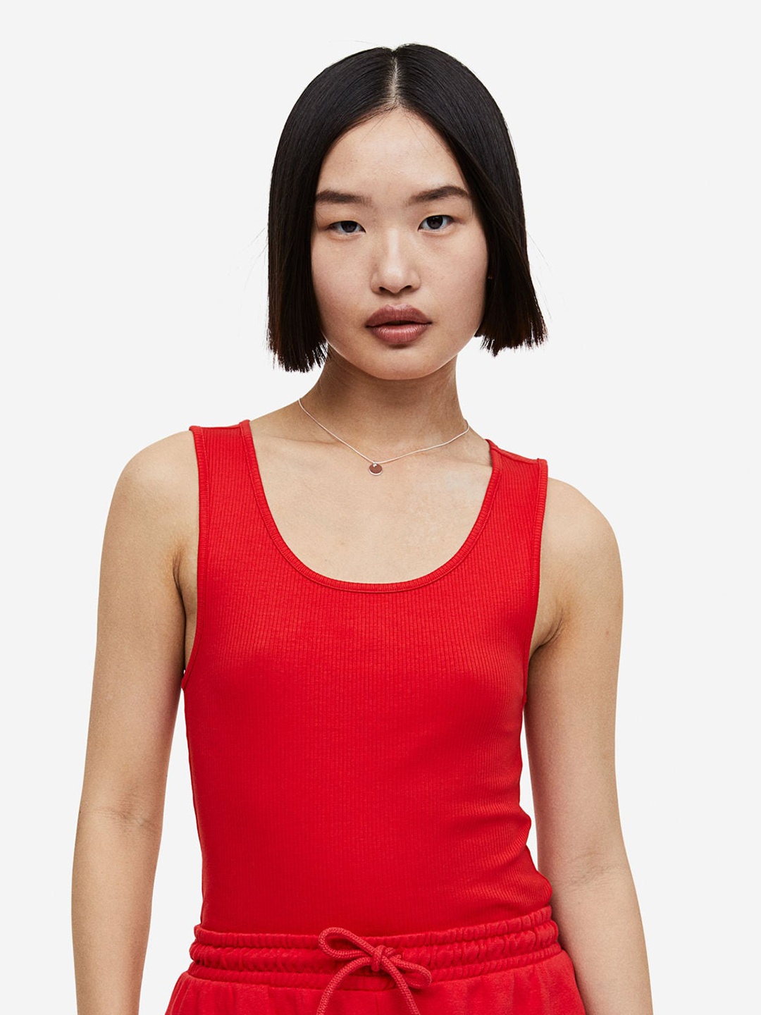 

H&M Women Ribbed Cotton Vest Top, Red