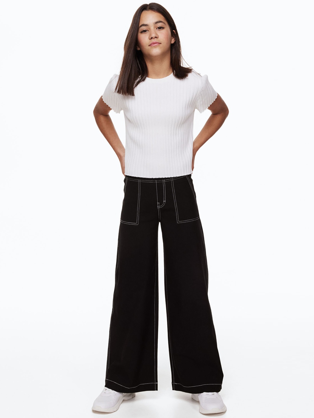 

H&M Girls Wide Trousers, Black