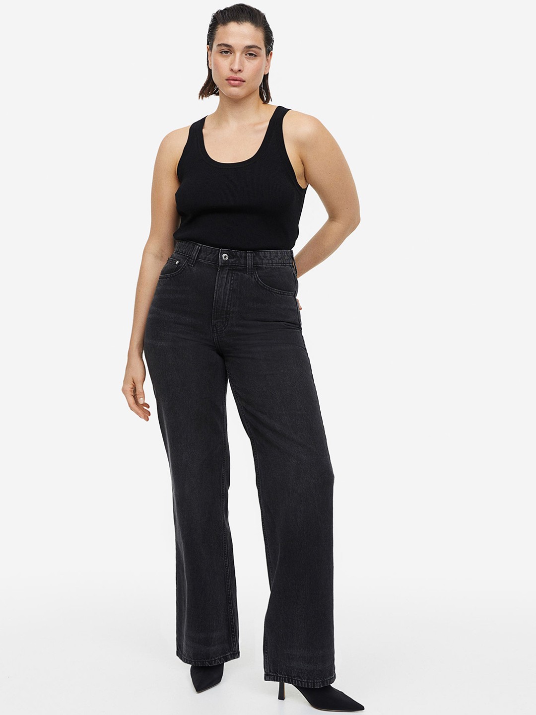 

H&M Women Wide Ultra High Jeans, Black