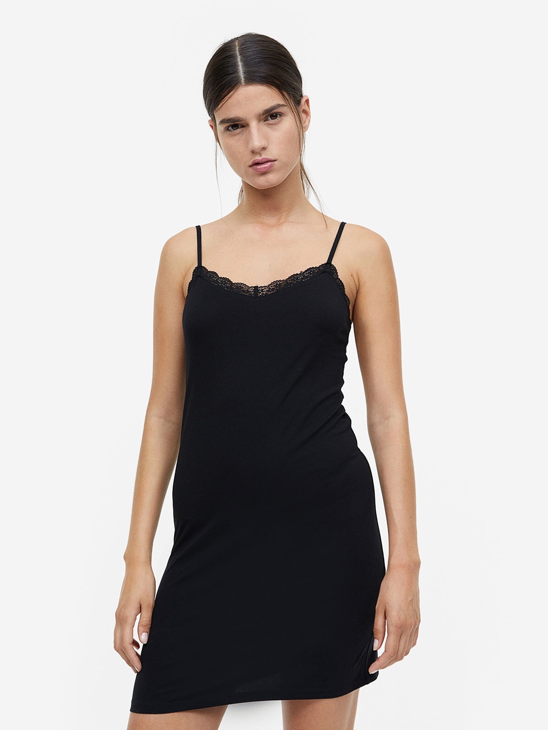 

H&M Lace-Trimmed Nightslip, Black
